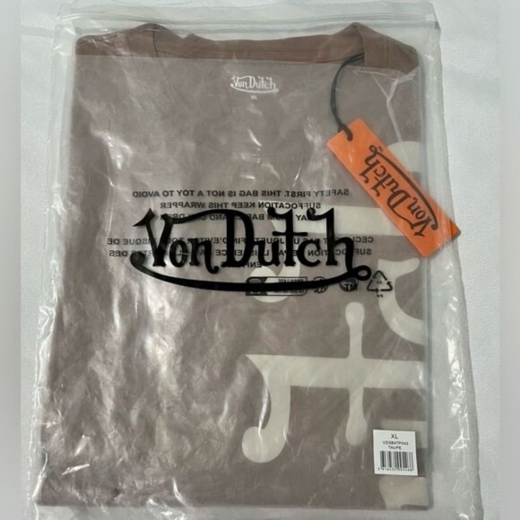 Von Dutch Vertical Logo shirt top Oversized Relaxed Fit Heavyweight Tee brown M - Picture 8 of 8